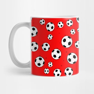 Football / Soccer Ball Seamless Pattern - Red Background Mug